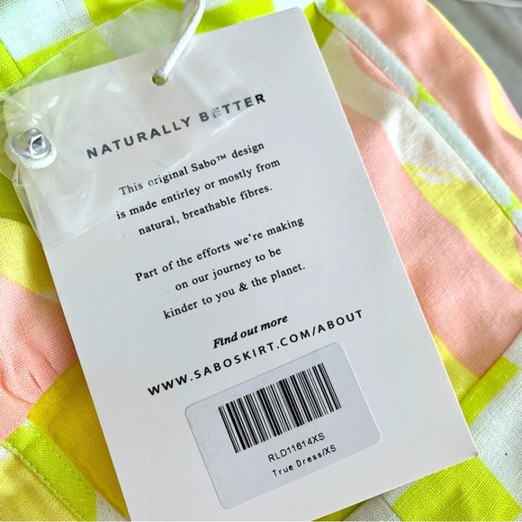 SABO True Dress Checker Floral Print Bright Yellow Linen Cotton Maxi Dress - Picture 12 of 16